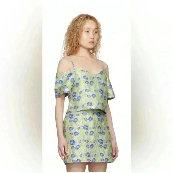 New Ganni Floral jacquard off shoulder blouse top size EU 38 US 6 - Picture 3 of 11